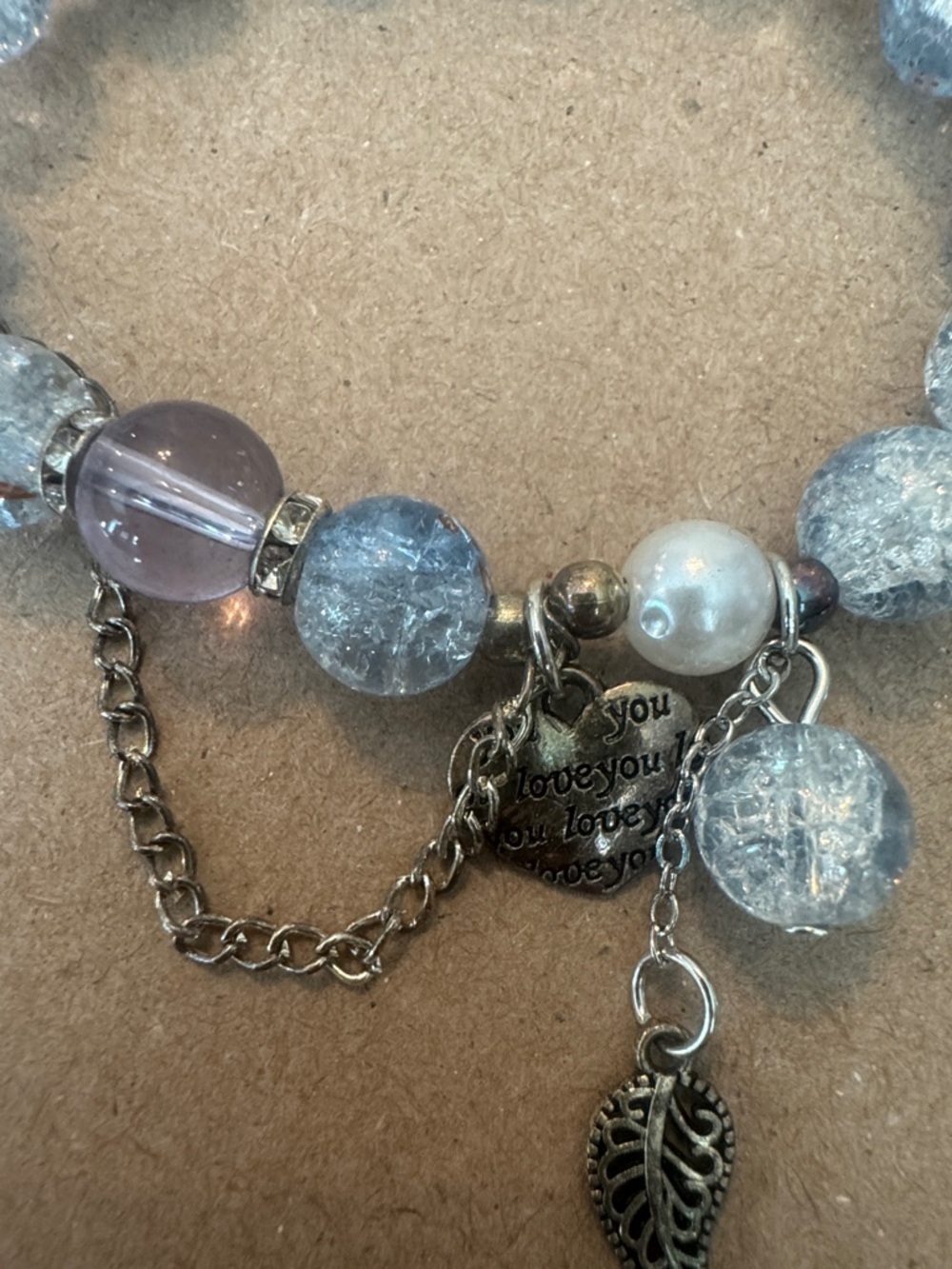 Handmade Blue Crackle Glass Bead Bracelet with Charms - Picture 2 of 2